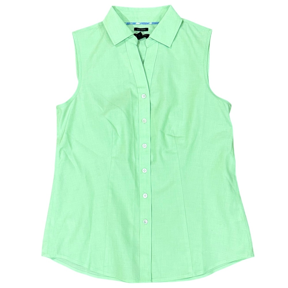 Talbots Petites Sleeveless Collared Shirt Top Wrinkle Resistant Lt Green Size 2P